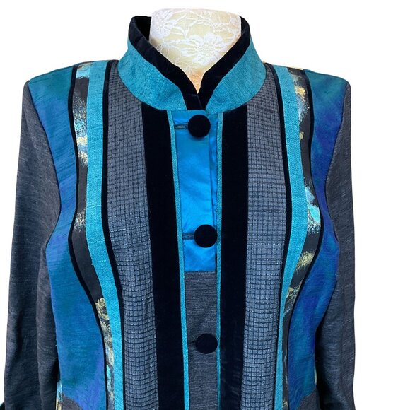 Bonnie Durant Designs Mixed Fabric Ribbons VTG Patchwork Lined Coat Jacket Med - Picture 2 of 9